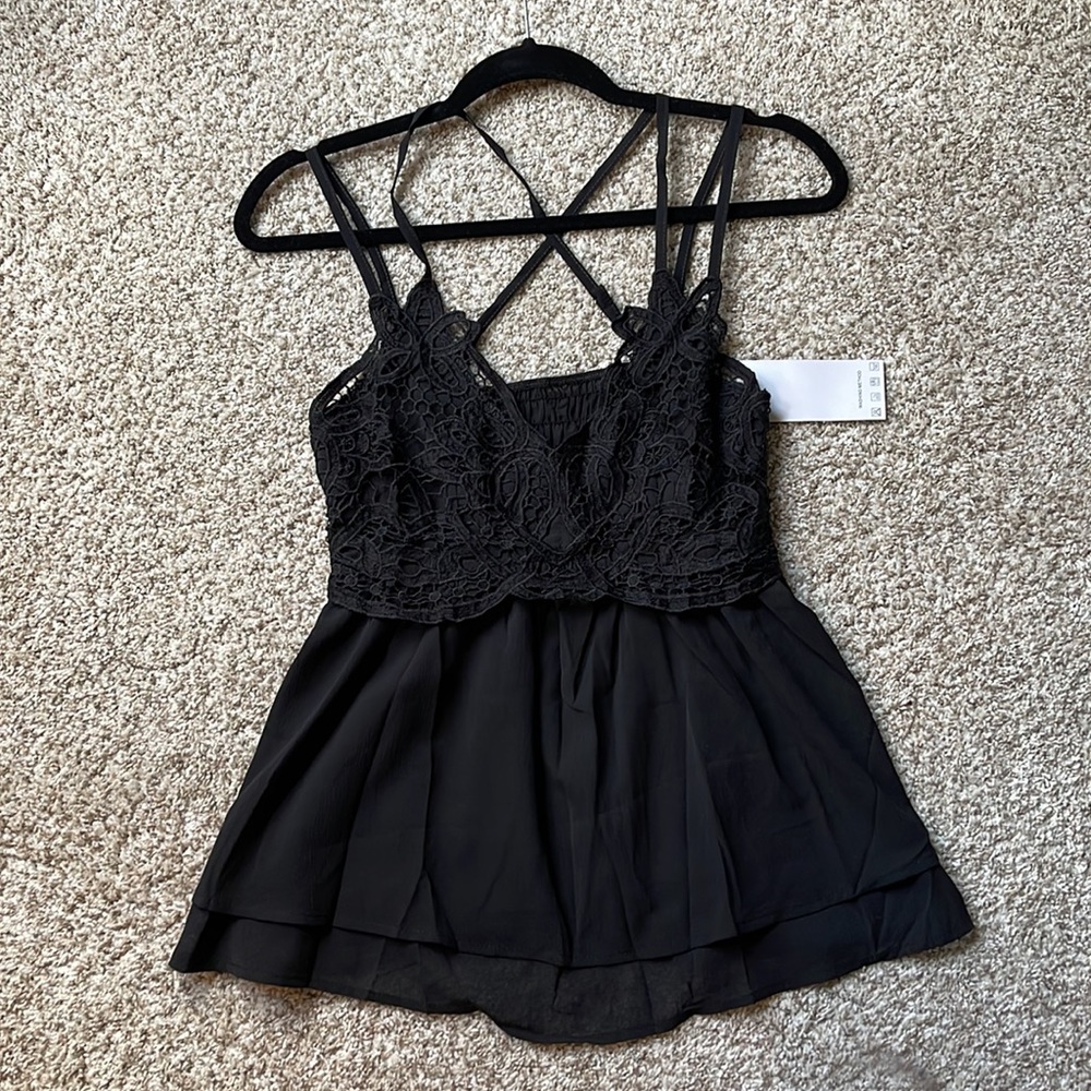 Black Top with lace detail. Adjustable straps. Size Small - Picture 3 of 6